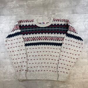 Vintage American Spirit Fair Isle Sweater Mens Large Grey Cotton Knit USA Made